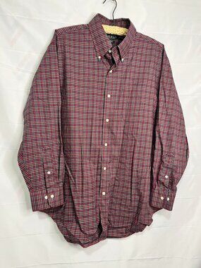 Lauren Ralph Lauren Button Down Shirt 17 32/33 Classic Fit Non Iron Red Plaid